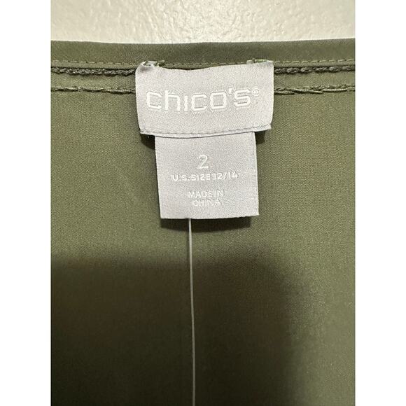 NWT Chico's Embellished Peasant Blouse Women's 2 12/14 Long Sleeve Olive Green - Picture 2 of 8